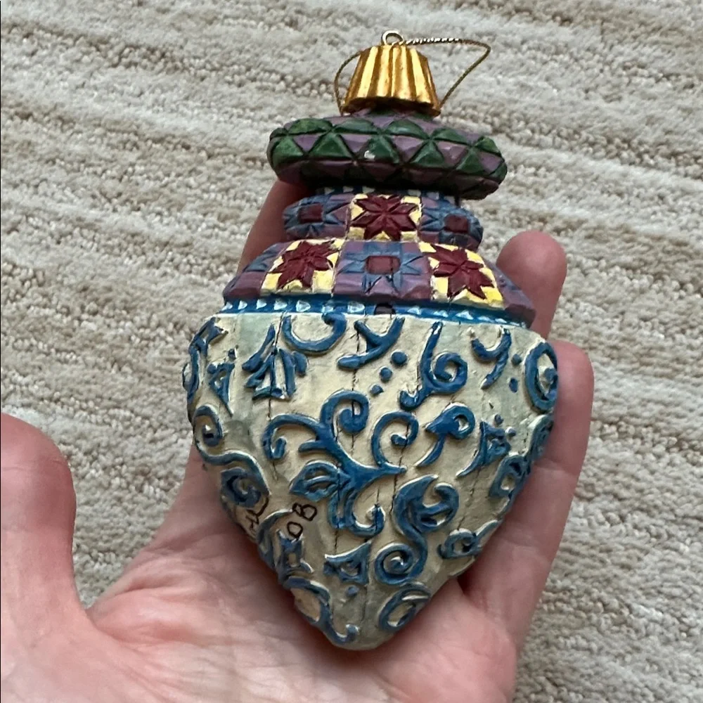 Signed JIM SHORE BLUE SWIRL DEBOSS CHRISTMAS ORNAMENT 118703 RETIRED ENESCO